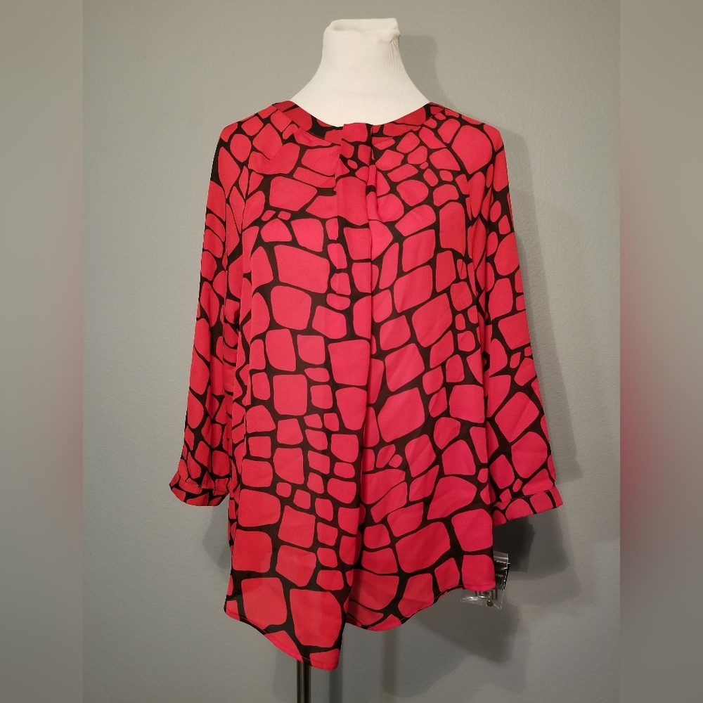 Liz Claiborne XL Women's Red and Black Polyester Blouse